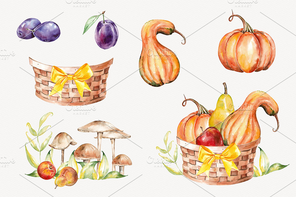 Autumn Harvest Watercolor Clipart, a Seasonal Illustration by STASIstudio (Photo 3 of 4)
