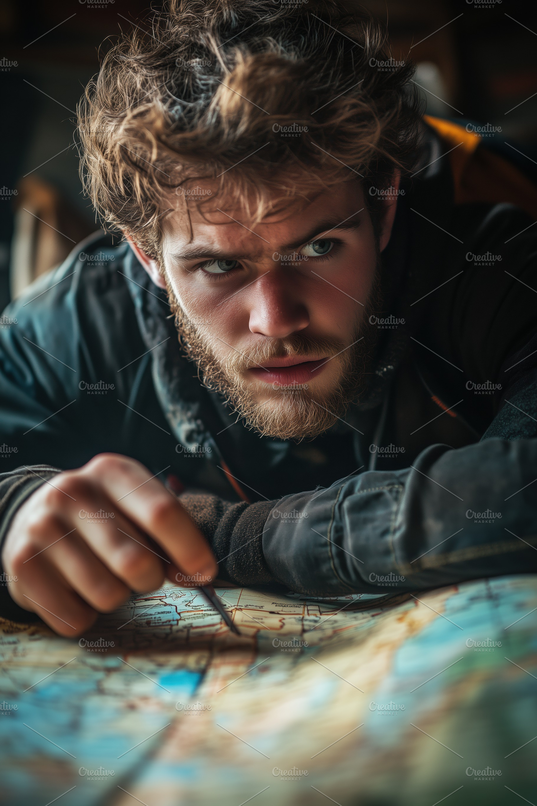 A young man GIS (geographical information service) specialist with tousled hair, a Person Photo by Textures & Backgrounds