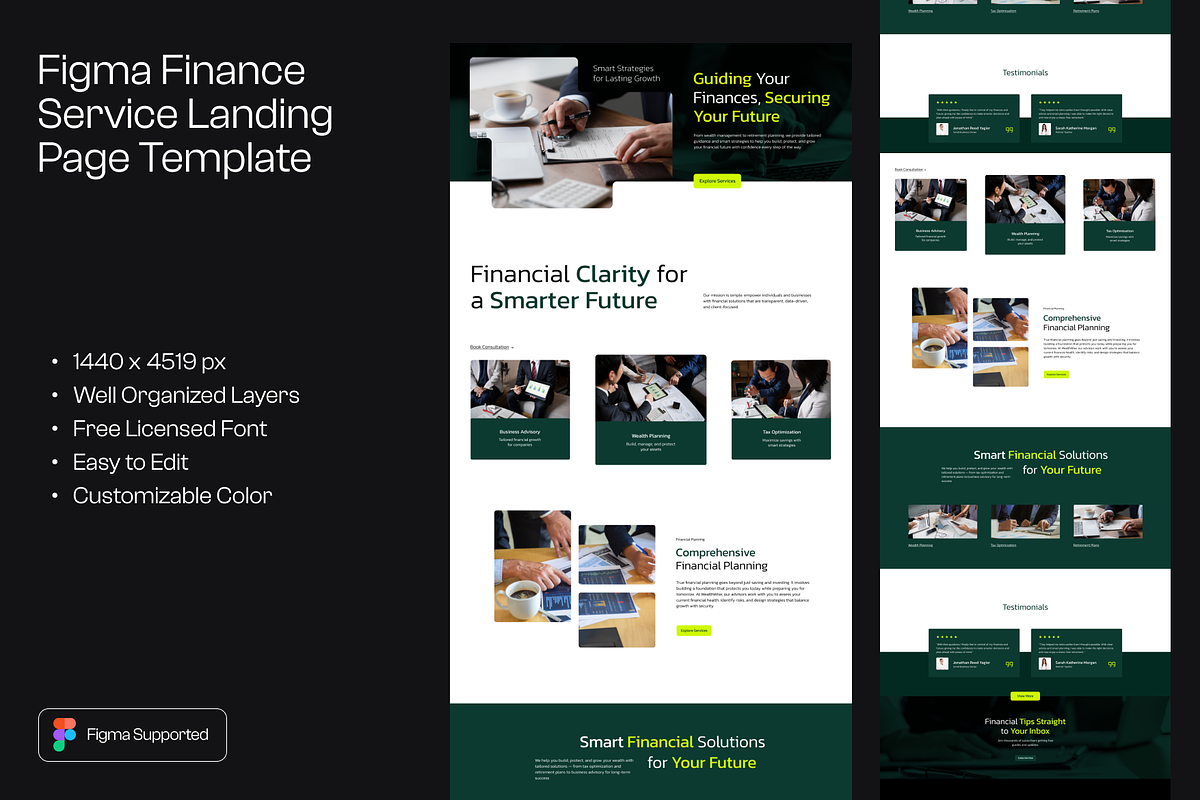 Figma Finance Landing Page Template, a Landing Page Template by Musara (Photo 1 of 6)