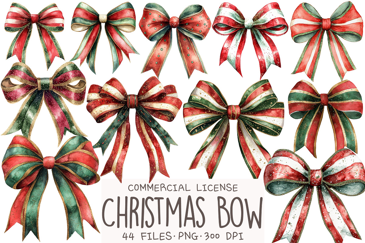 Coquette Christmas Bow Clipart, an Illustration by OK Design (Photo 1 of 4)
