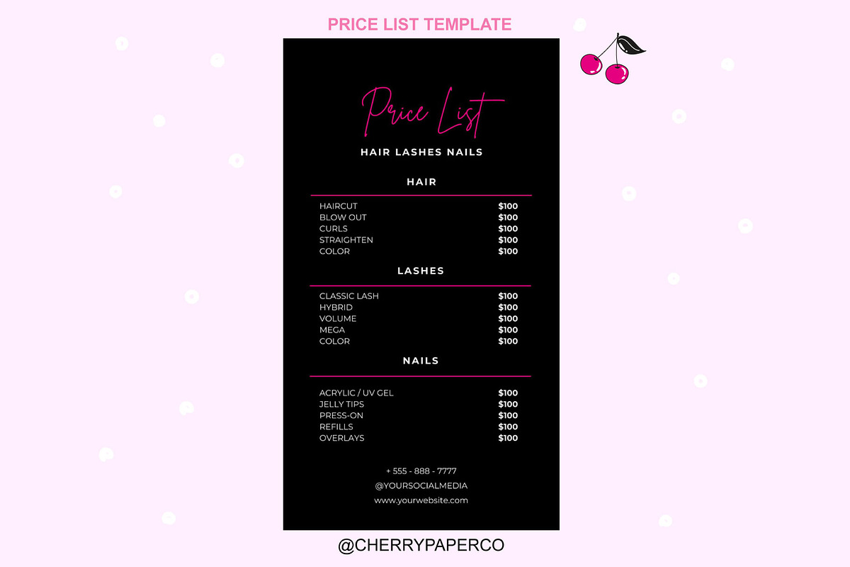 Price List Flyer, Canva Template, a Social Media Template by Cherry Paper Co (Photo 1 of 3)