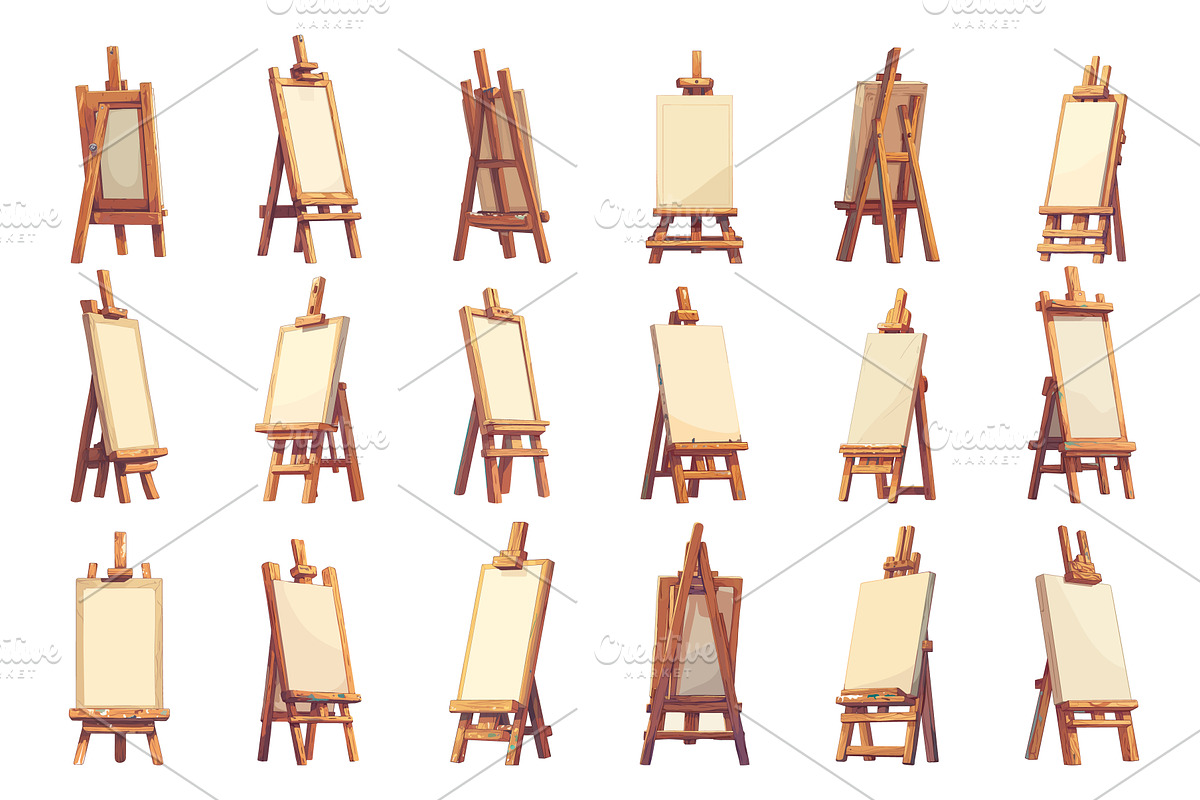 Set of cartoon easels with canvases, an Object Illustration by LadadikArt