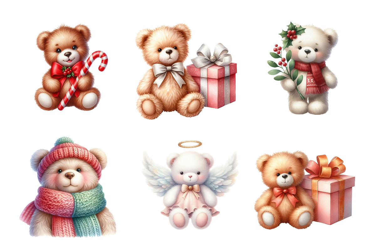Christmas Teddy Bear Clipart, an Illustration by Design Market (Photo 2 of 5)