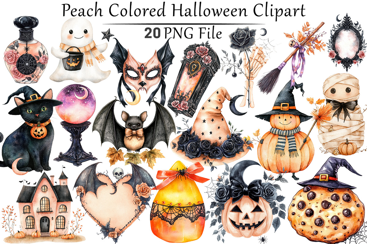Peach Colored Halloween Clipart, a Seasonal Illustration by CitraGraphics (Photo 1 of 6)