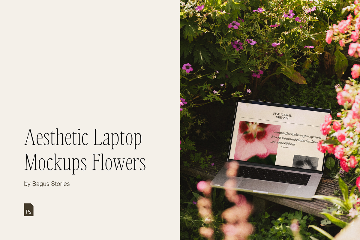 Macbook laptop Mockup Pink Flowers, a Mac Mockup by Cosmic Energy Studio (Photo 1 of 3)