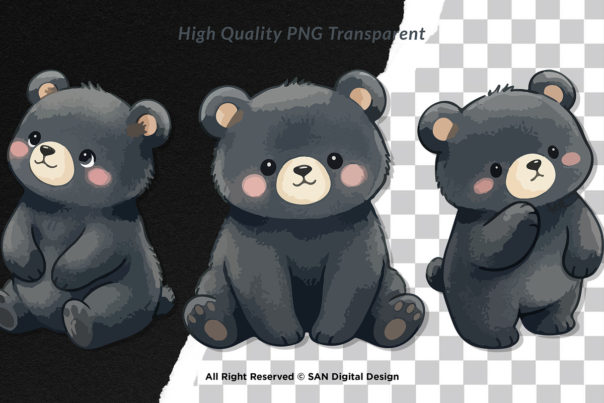 15 Bundle Watercolor Black Bear Cute, an Animal Illustration by Morspective (Photo 2 of 8)