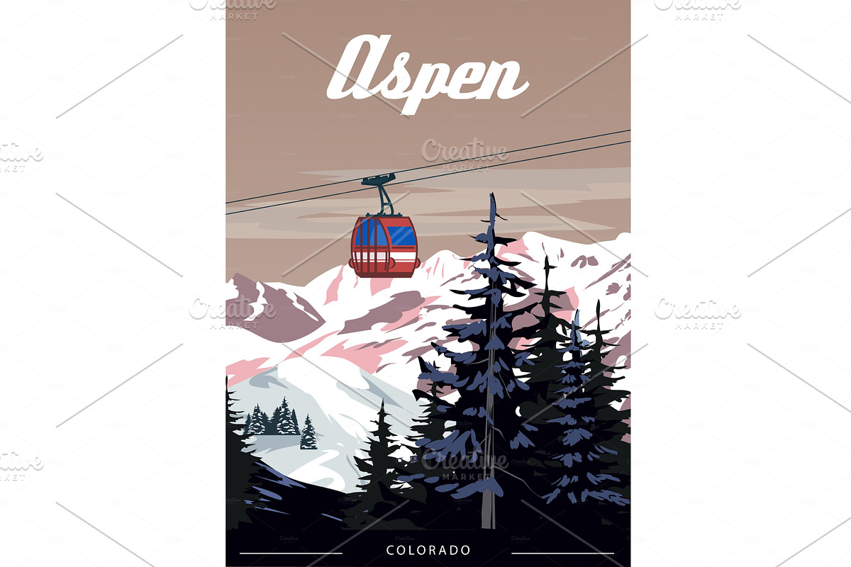 Travel resort Aspen Ski poster retro, an Illustration by Vector_Up