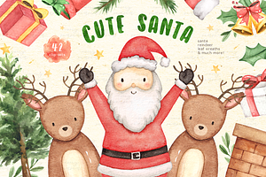 Cute Santa Christmas Watercolor Set