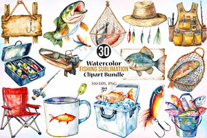 Watercolor Fishing Sublimation PNG, an Illustration by Canvas Craft