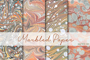 4 Hand Marbled Papers "Autumn"