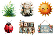 Watercolor Happy Spring Clipart, an Illustration by DreamArtGraphic (Thumbnail 3 of 4)