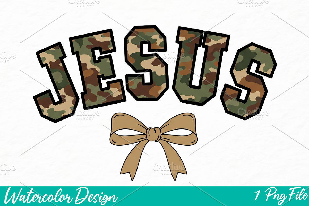 Camo Jesus Coquette Png, an Illustration by Watercolor design (Photo 1 of 3)