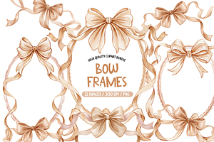 Watercolor Bow Frame Clipart, an Illustration by TatiMockup
