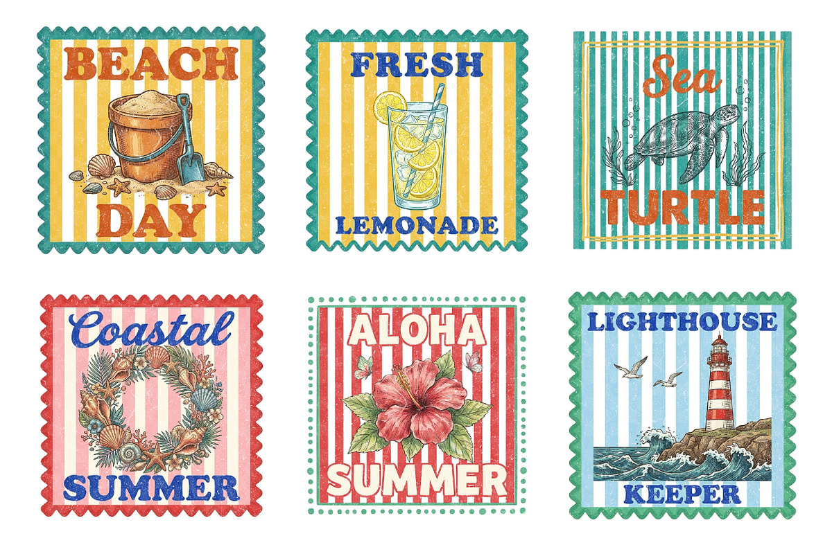 Coastal Summer Stamp Clipart Bundle, an Illustration by Dream Creation (Photo 3 of 8)