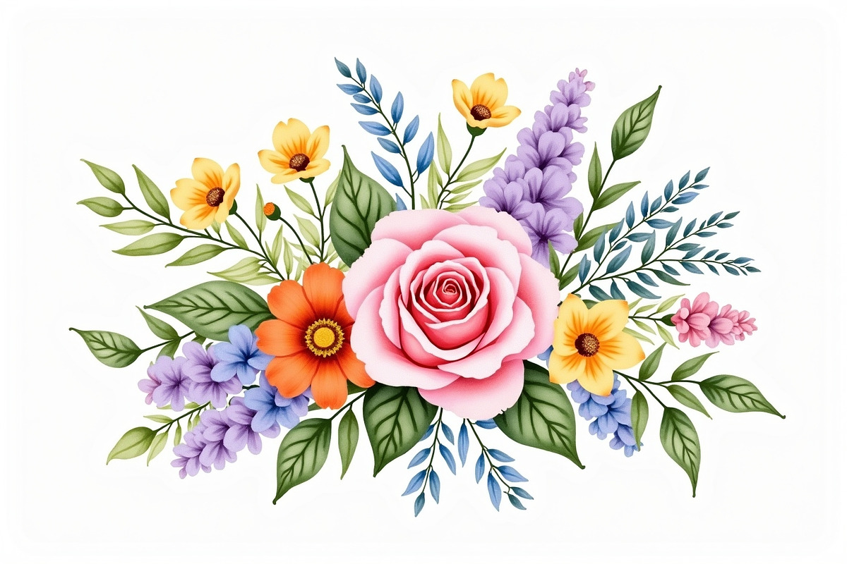Vibrant Floral Watercolor Bouquet, an Illustration by hafijul (Photo 8 of 13)