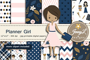 Planner Girl Digital papers &Clipart, a Pattern Graphic by JennyL Designs (Thumbnail 1 of 5)