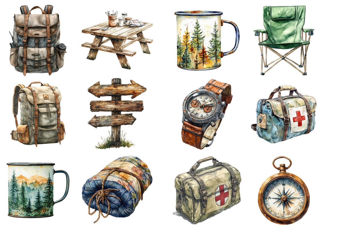 Camping Hiking Clipart, an Illustration by SinaCreation (Photo 2 of 5)