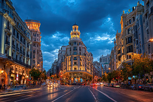 Night in Madrid Grand Buildings Illu, a Photo by Pixeness Studio
