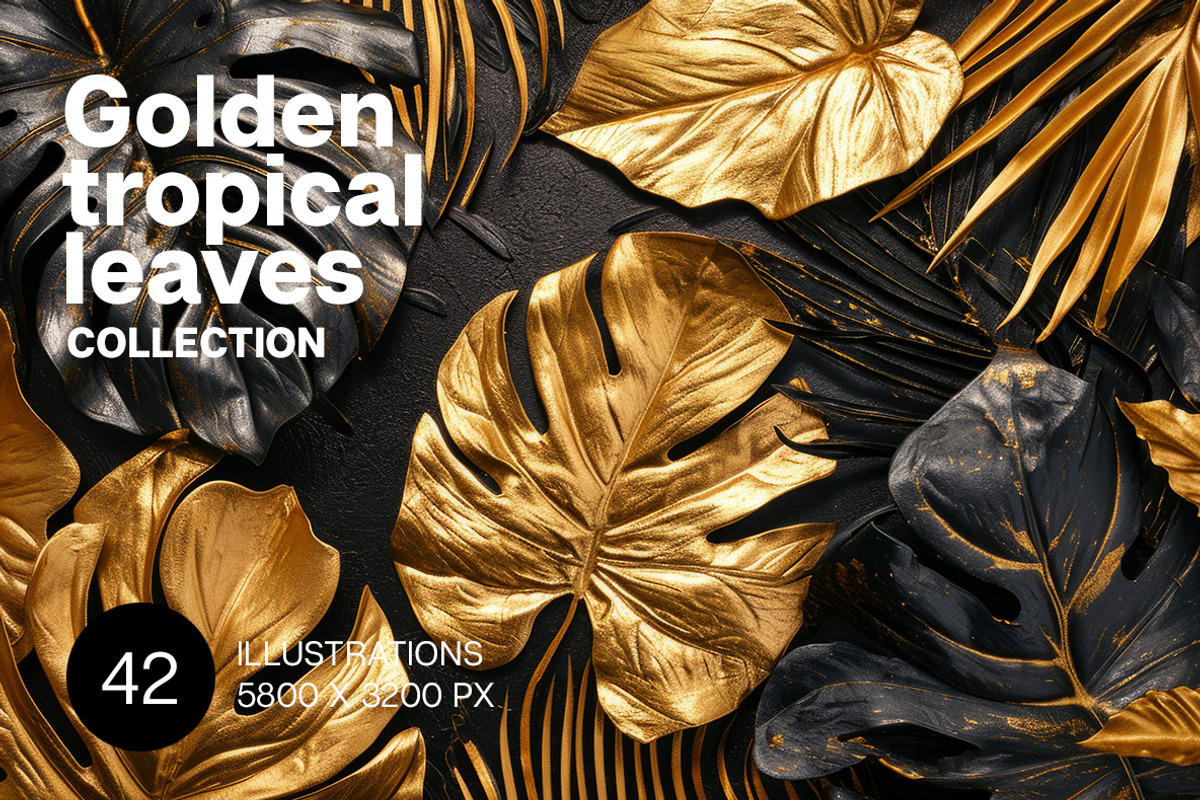 Golden tropical leaves. 42 images, a Decorative Illustration by Handmadefont (Photo 1 of 11)