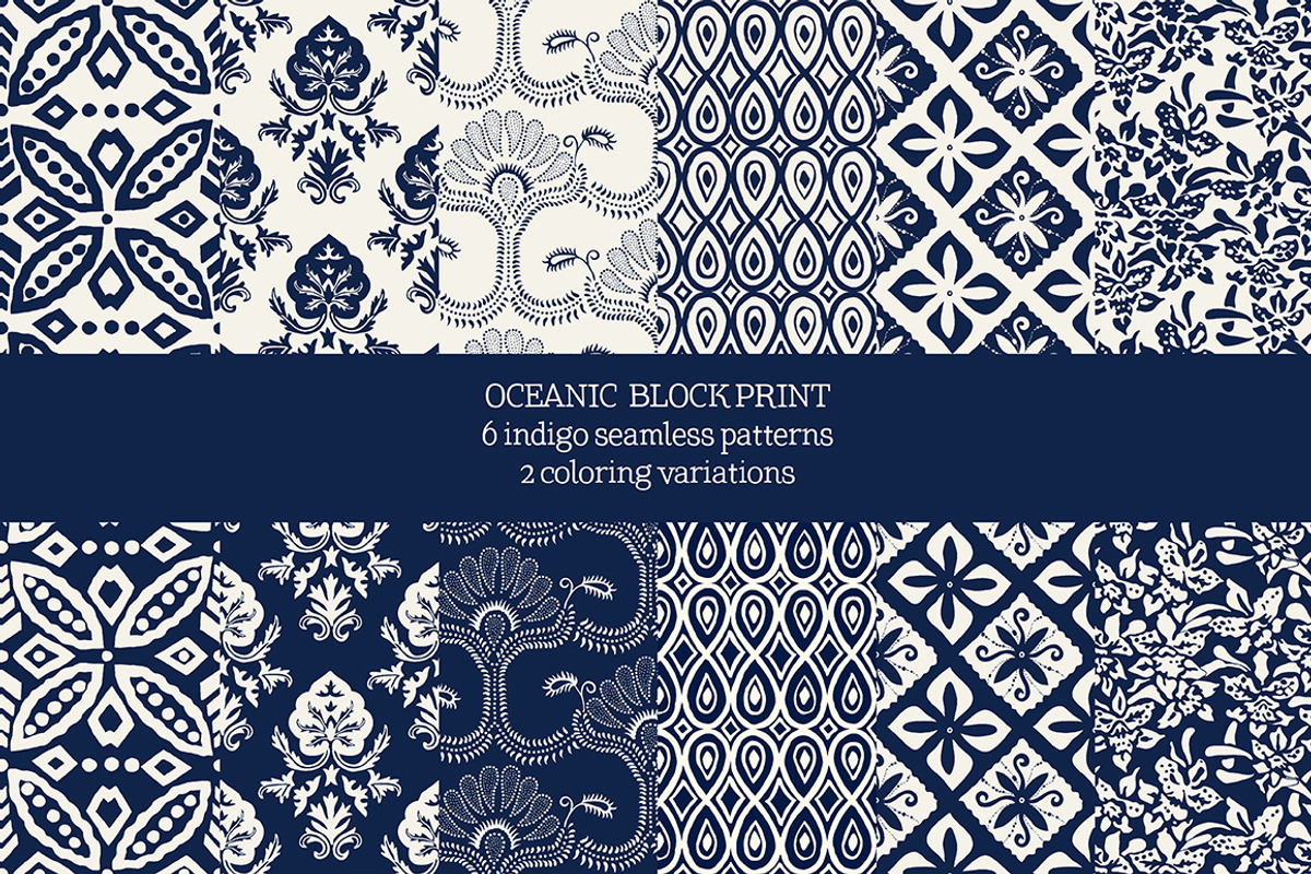 Blue Oceanic Block Print, a Pattern Graphic by StabuLaRasa illustration