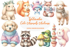 Autumn Clipart, Cute Animals, an Illustration by Daily.Designs