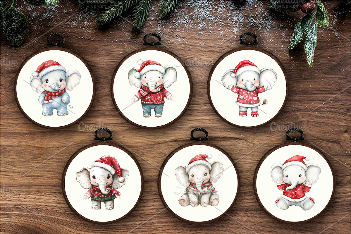 Christmas Elephant. Watercolor PNG., an Animal Illustration by KENO Mascots (Photo 5 of 7)