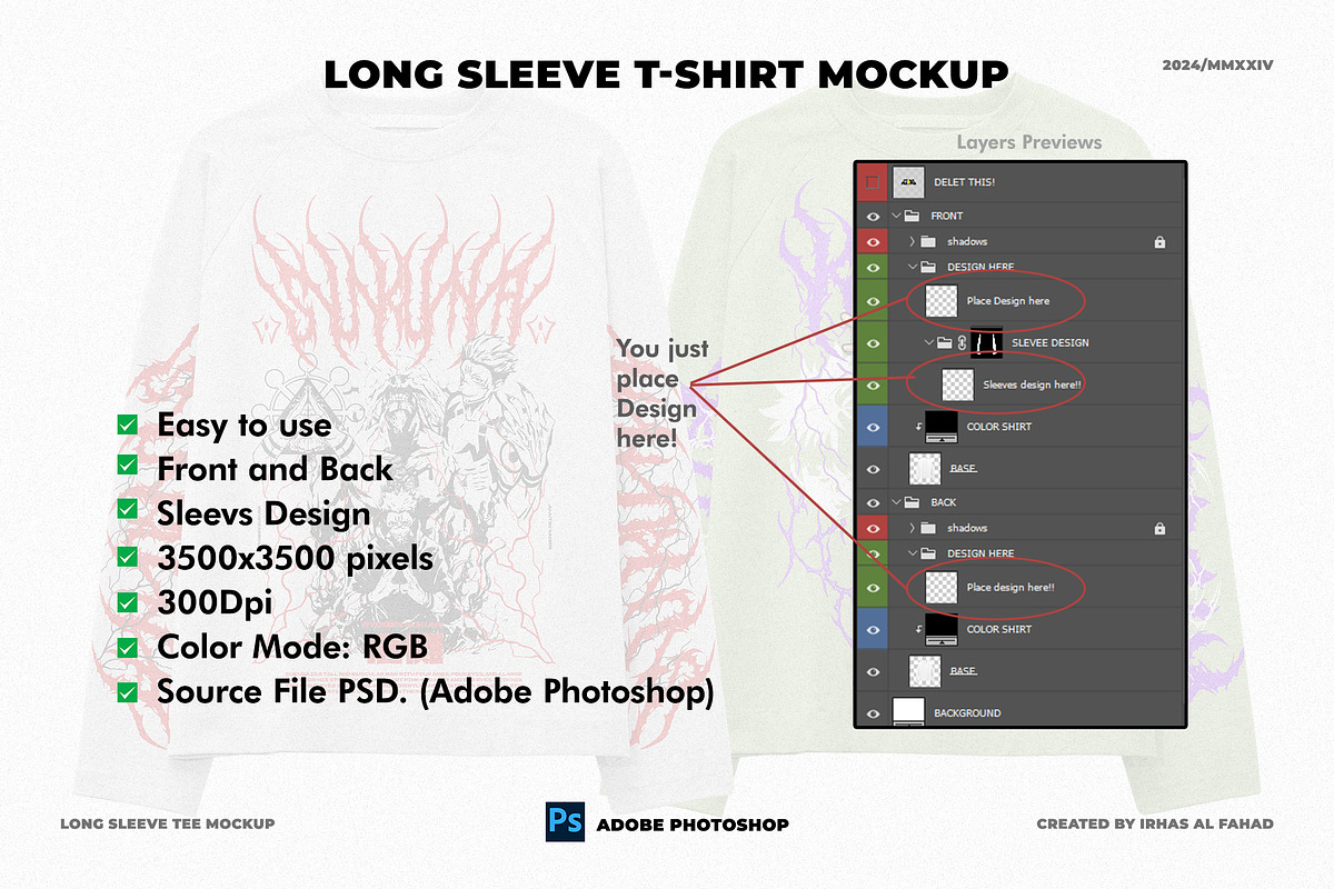 Long Sleeve T-shirt Mockup, a Shirt Mockup by Irhasalfahad (Photo 2 of 3)