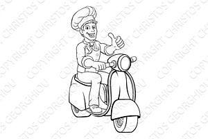 Chef Moped Scooter Food Delivery Man, a Person Illustration by Christos Georghiou