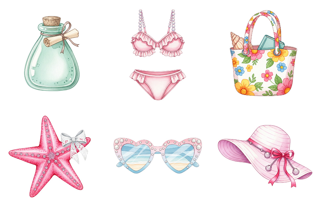 Coquette Coastal Clipart Bundle, an Illustration by Watercolor design (Photo 4 of 4)