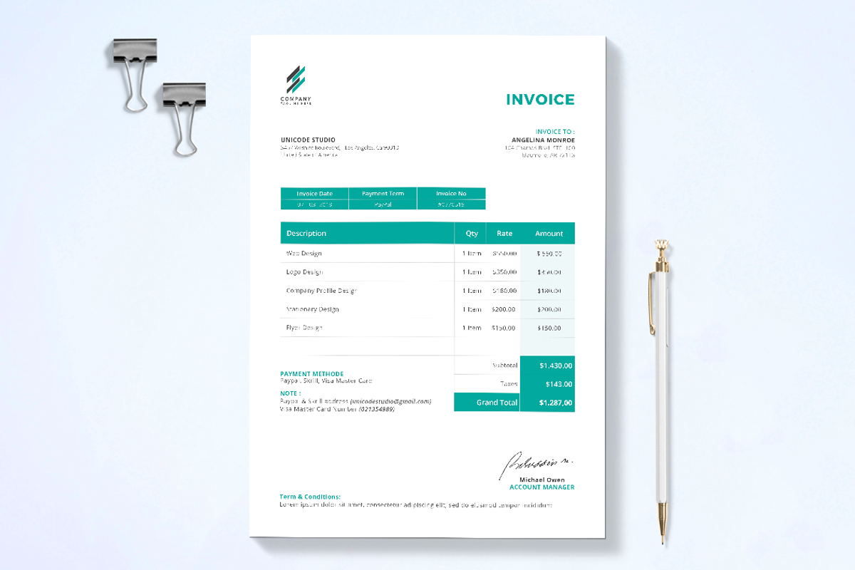 Invoice Template, a Resume Template by UnicodeID