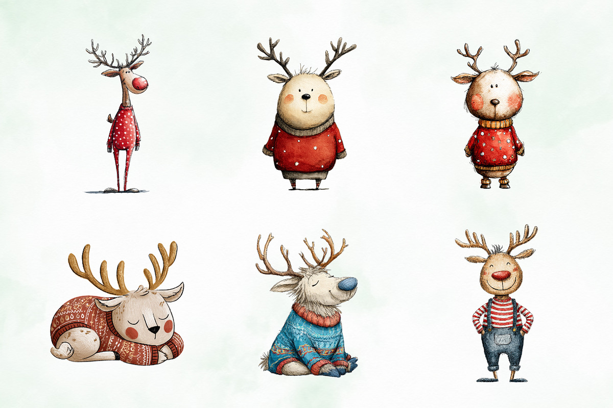Quirky Funny Christmas Reindeer PNG, an Illustration by Creative Art (Photo 9 of 14)