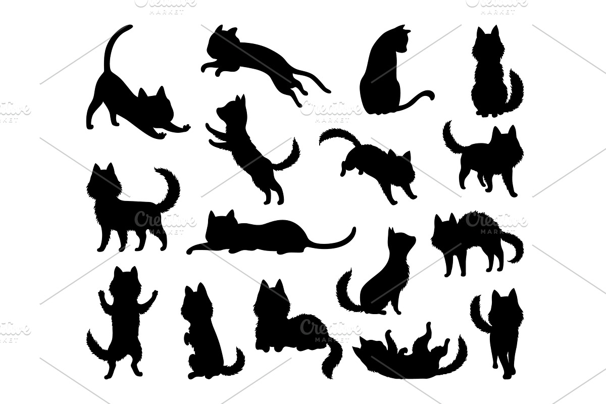 Cat silhouette set. Black cat shapes, an Animal Illustration by the8monkey