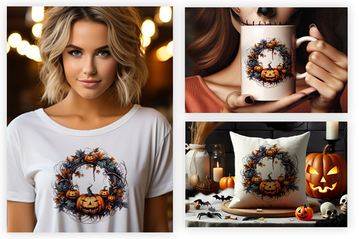 Halloween Wreath Sublimation Clipart, a Seasonal Illustration by Creative Arslan (Photo 5 of 8)