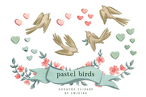 Wedding Birds, Gouache Clipart