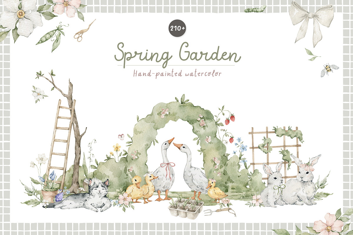 Spring Garden. Watercolor clipart, a Decorative Illustration by Kreker Kate (Photo 1 of 12)