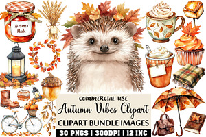 Watercolor Autumn Vibes Clipart, an Illustration by Craft Nest