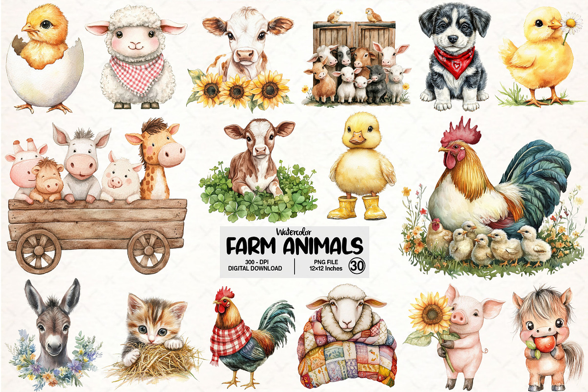 Cute Animals on the Farm Clipart, an Illustration by Pixels.Craft (Photo 1 of 7)