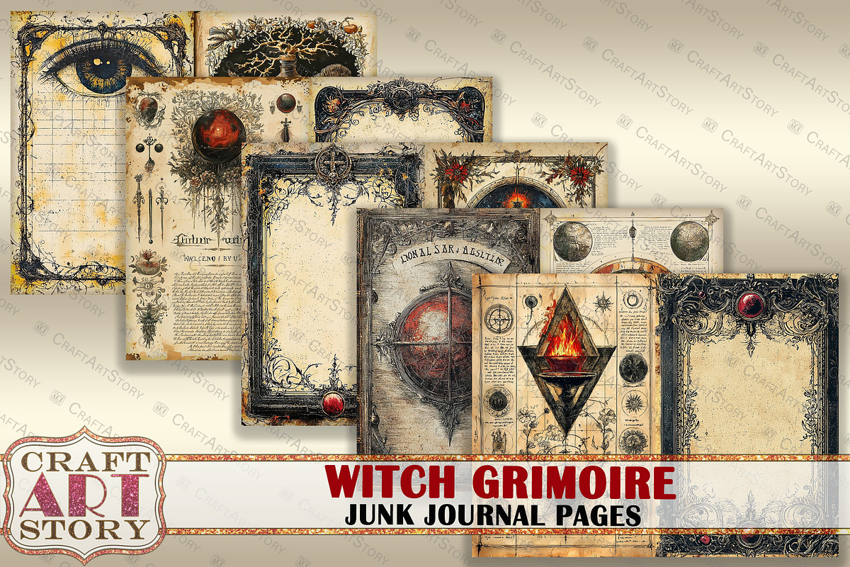 Witch Grimoire junk journal Pages, an Illustration by CraftArtStory (Photo 5 of 7)