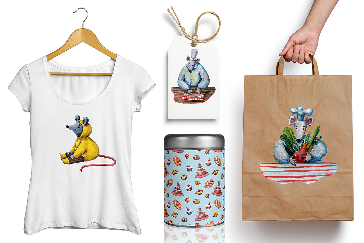 Mice Chefs - Gouache Clipart Set, an Animal Illustration by Mashamashastu (Photo 10 of 10)