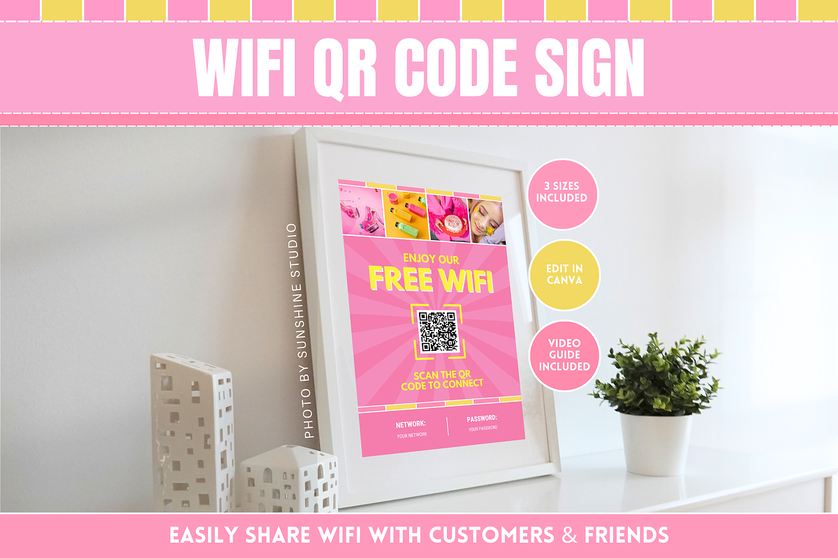 WiFi QR Code Sign, a Poster Template by SunshineStudioBoutique (Photo 1 of 9)