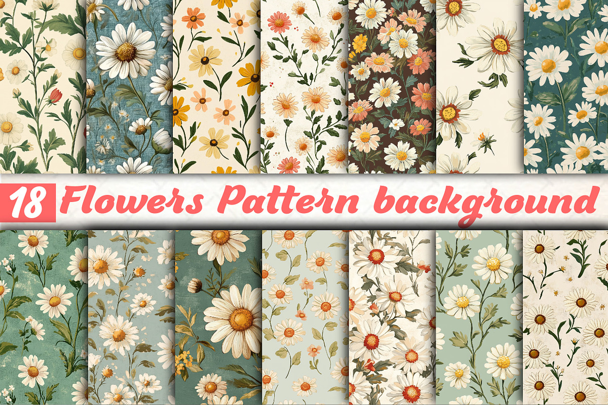 Cottagecore Daisy Flower Pattern, an Illustration by DreamCafeArt (Photo 1 of 3)