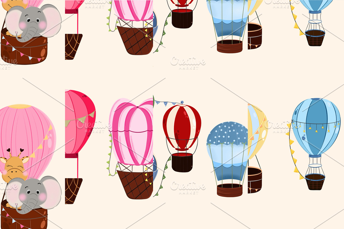 Hot Air Ballons Seamless Pattern, a Decorative Illustration by Oleksandra Illustrates (Photo 1 of 12)