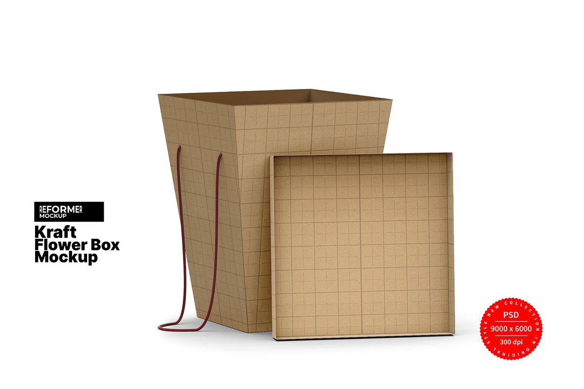 Kraft Flower Box Mockup, a Packaging Mockup by Reformer Mockup (Photo 2 of 5)