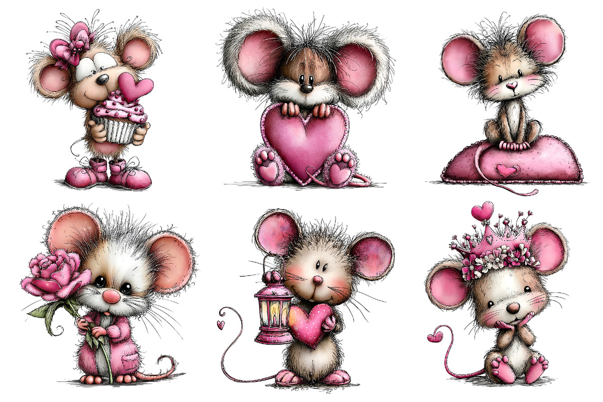 Valentine's Whimsical Mouse Clipart, an Illustration by Dream Creation (Photo 4 of 8)