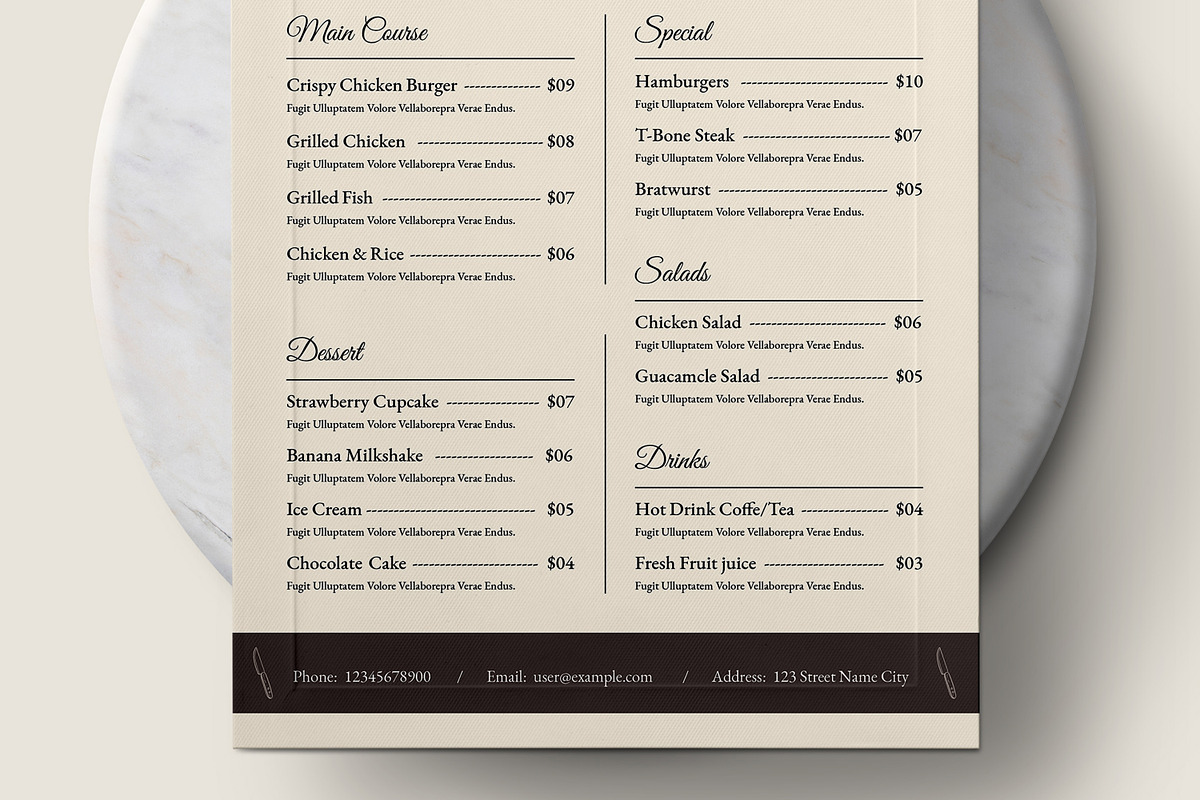 Simple Restaurant Food Menu Layout