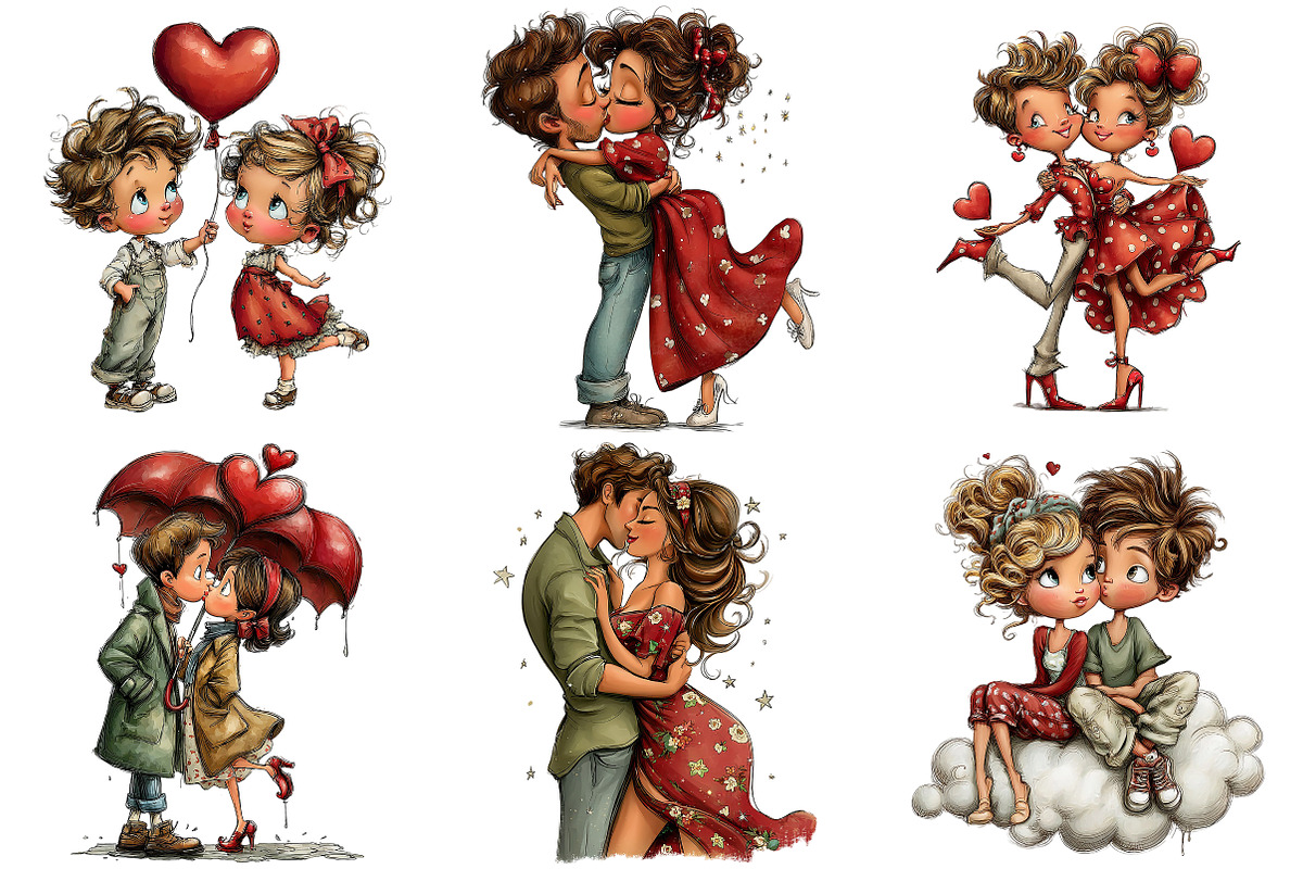 Whimsical Romantic Lovers Clipart, an Illustration by Craft Nest (Photo 5 of 8)