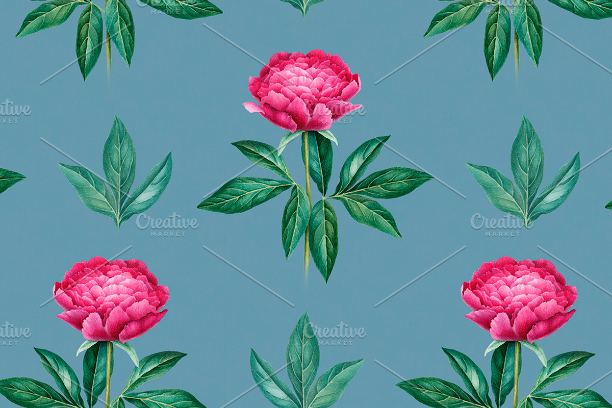 Watercolour illustrations of peonies, a Pattern Graphic by Sundra (Photo 6 of 9)