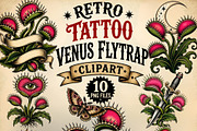 Retro Tattoo Venus Flytrap Clipart, a Seasonal Illustration by Tanya Kart (Thumbnail 1 of 8)