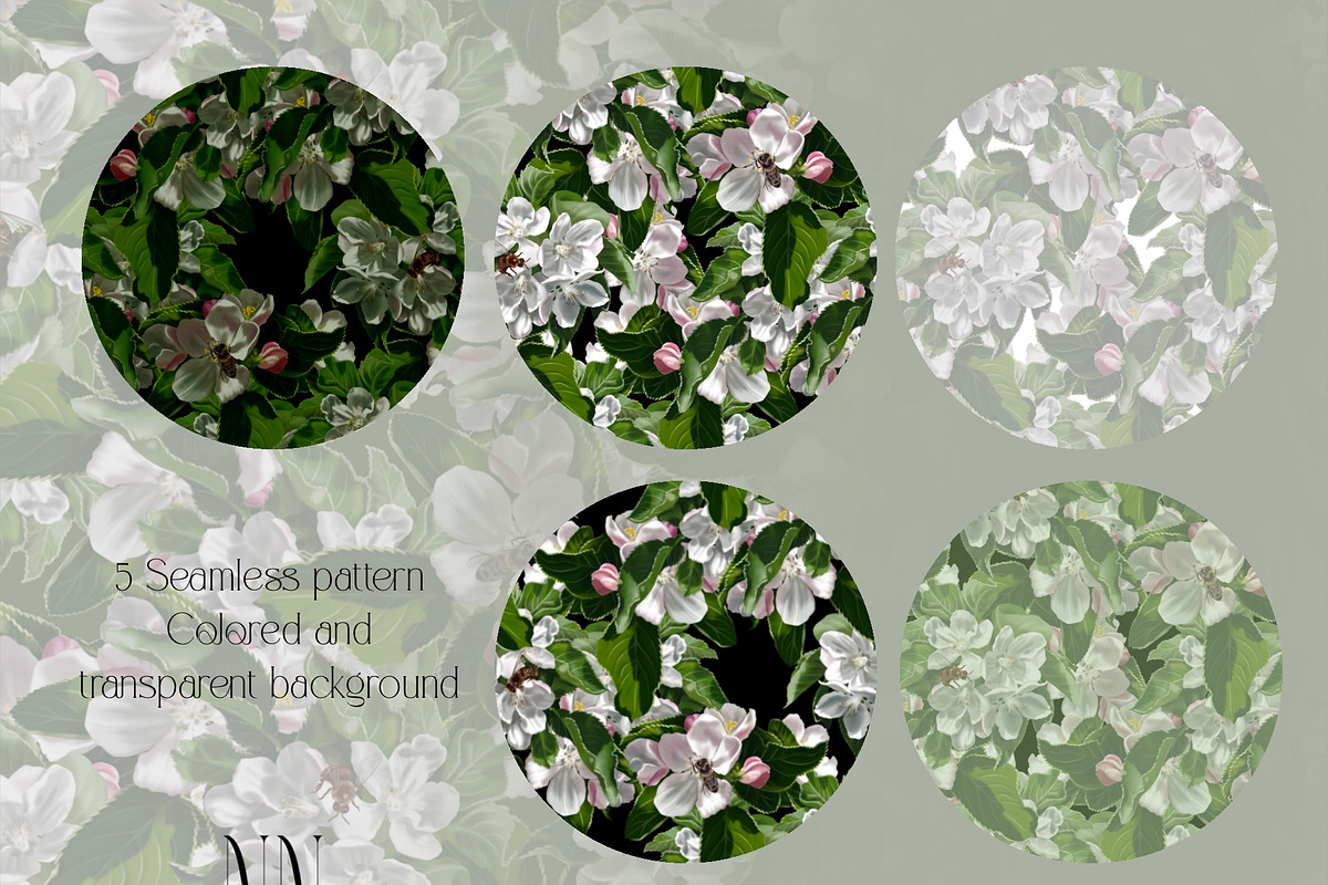 Apple Blossom - Botanical pattern, a Pattern Graphic by NNclipart (Photo 7 of 12)