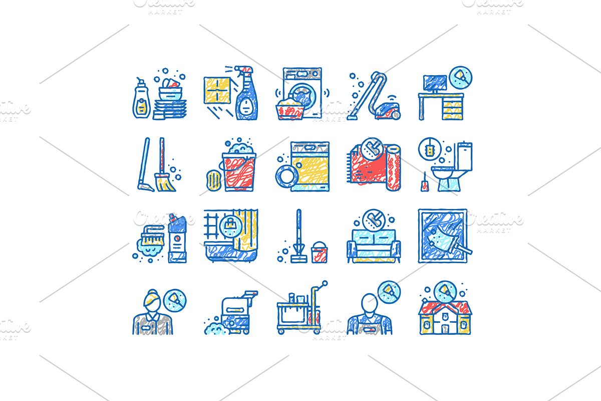 Housekeeping Cleaning set Icons hand, an Object Illustration by pikepicture